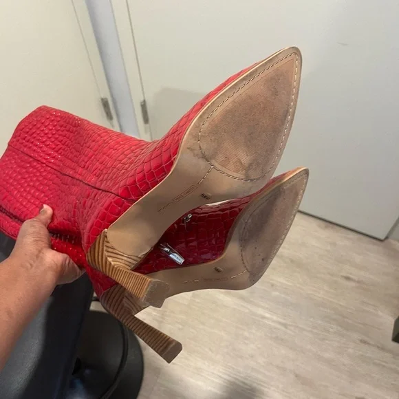 Vince Camuto Cherry Red boots 4” stacked heel - Picture 4 of 4